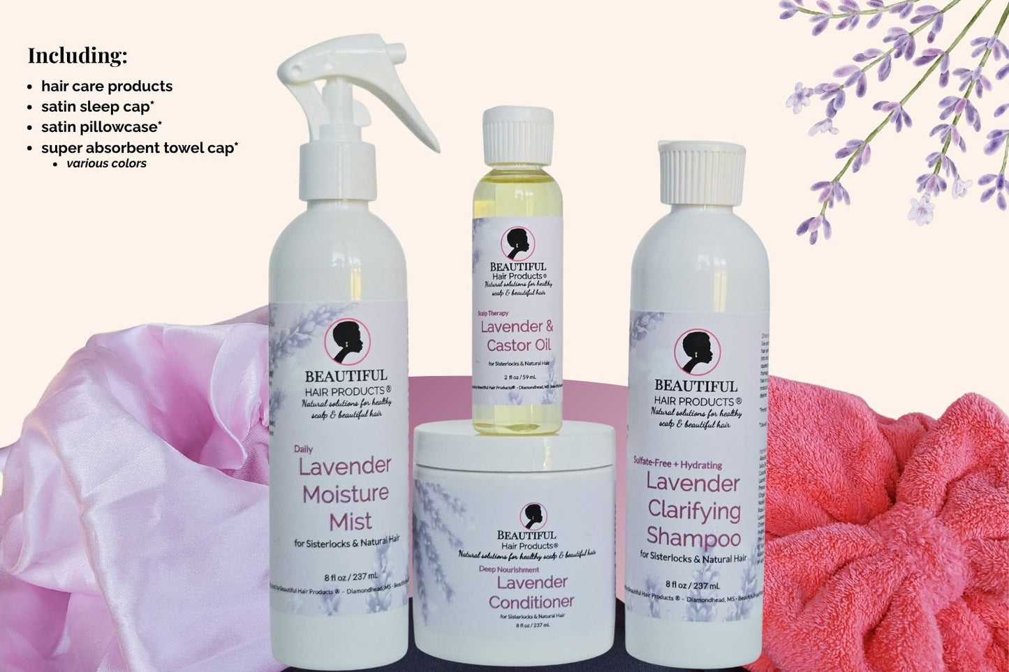 Lavender Luxe Daily Moisture Essentials Kit with multiple lavender products for premium Sisterlocks therapeutic care.