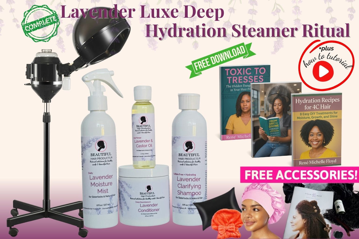 Lavender Luxe Deep Hydration Steamer Ritual complete professional system with all lavender products, steamer and premium accessories for high porosity hair