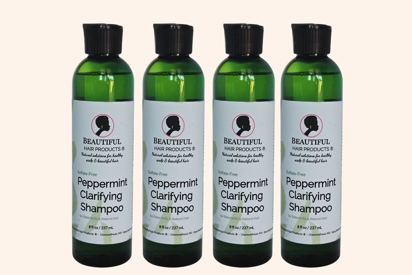 Four bottles of Peppermint Clarifying Shampoo bundle, 8oz sulfate-free formula pack for low porosity hair