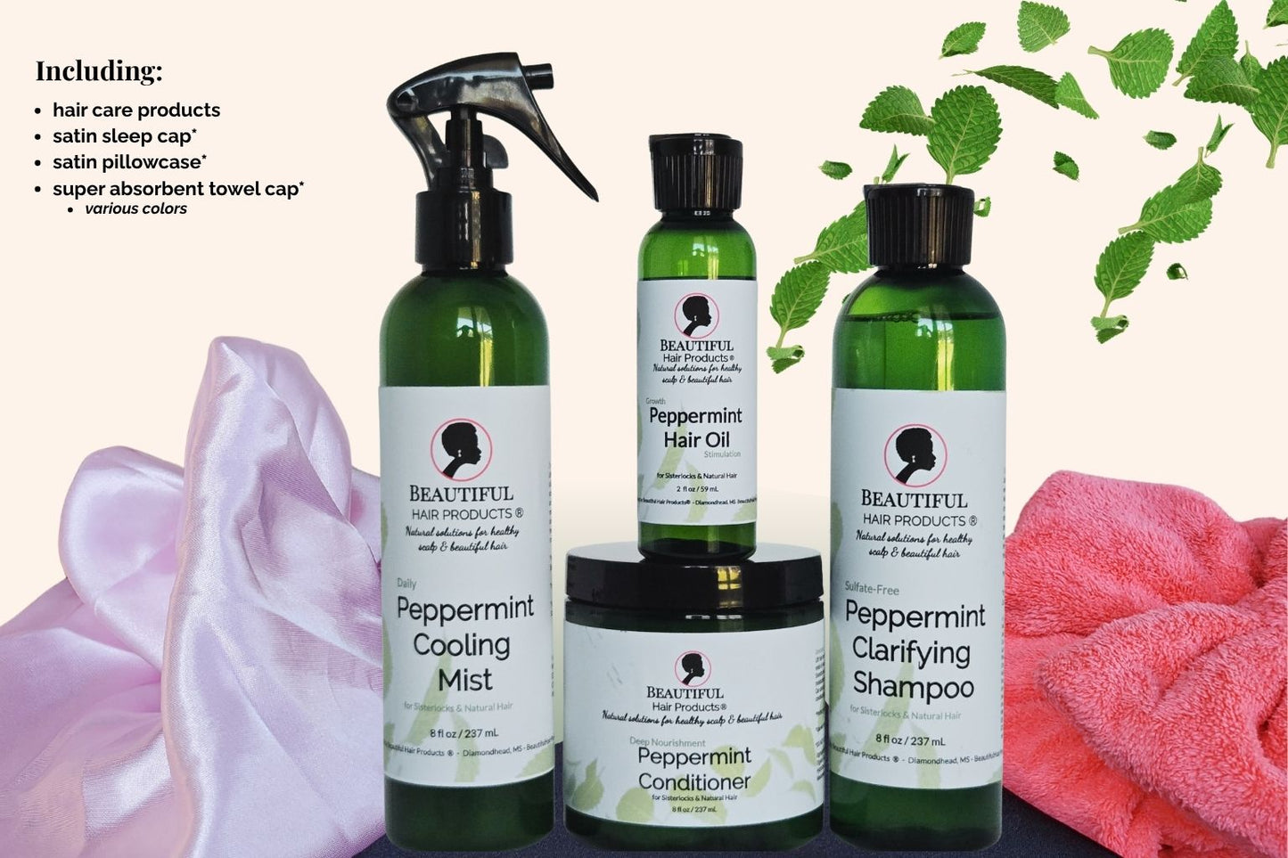 Peppermint Refresh & Grow Essentials Kit with multiple peppermint products for premium natural hair care and scalp stimulation