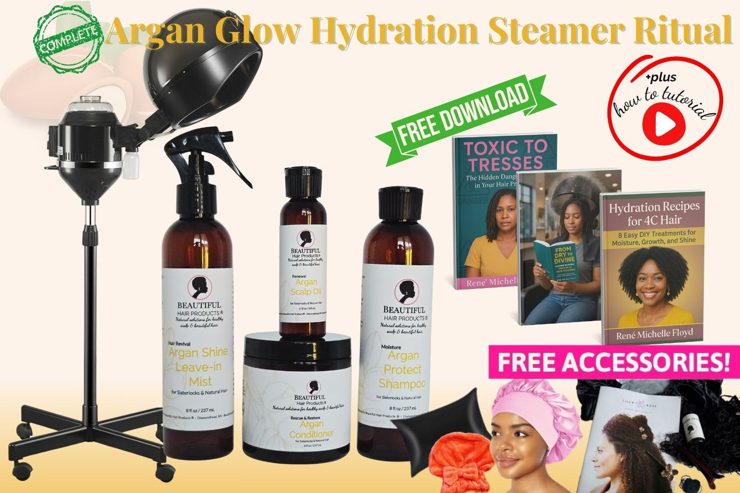 Argan Glow Hydration Steamer Ritual complete professional system with all argan products, steamer and premium accessories for luxurious at-home treatments