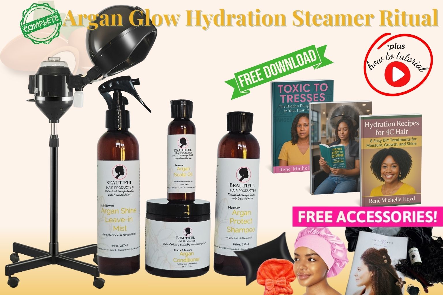 Argan Glow Hydration Steamer Ritual complete professional system with all argan products, steamer and premium accessories for luxurious at-home treatments