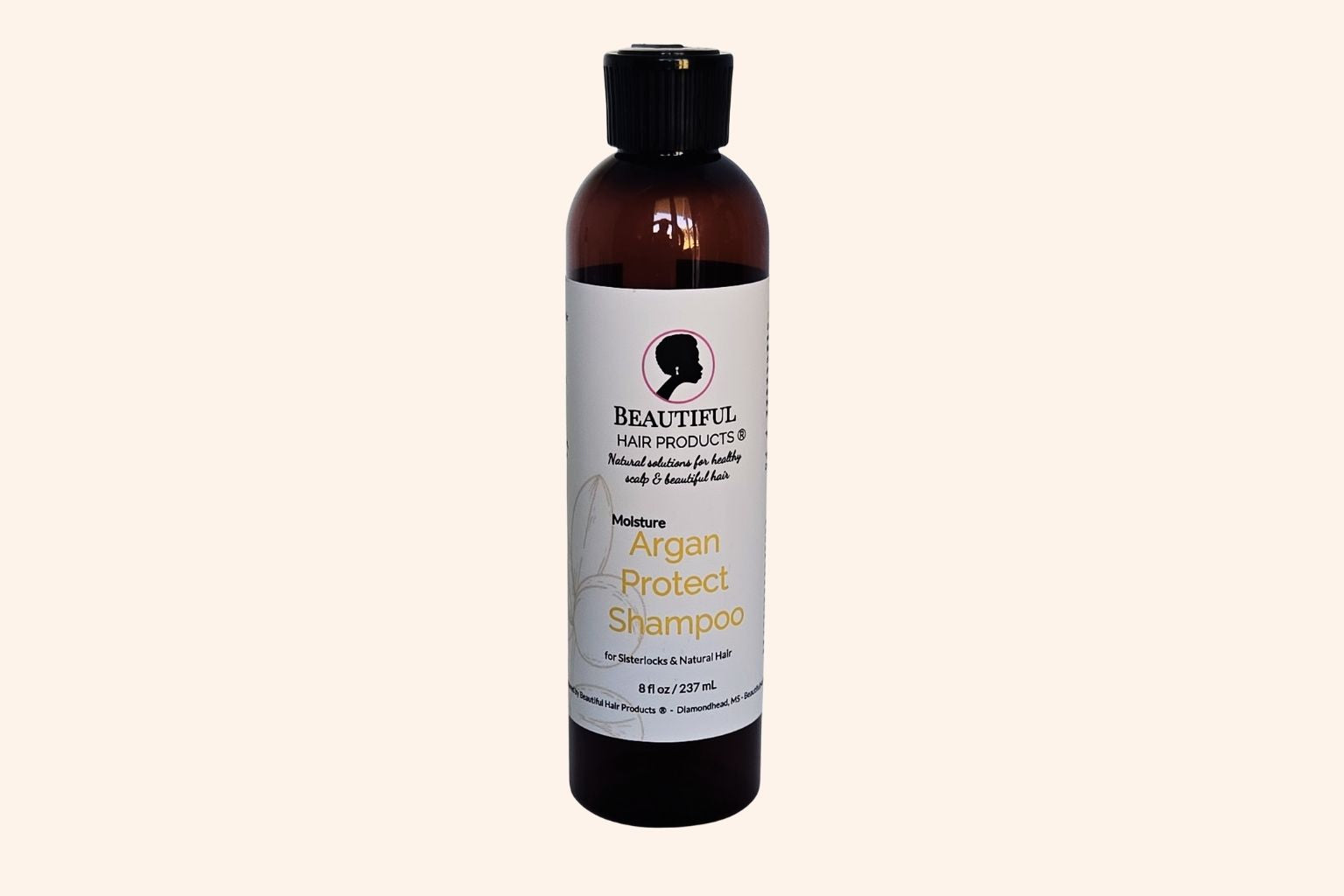 Argan Moisture Protect Shampoo 8oz bottle sulfate-free with gold and cream label for medium porosity hair protection