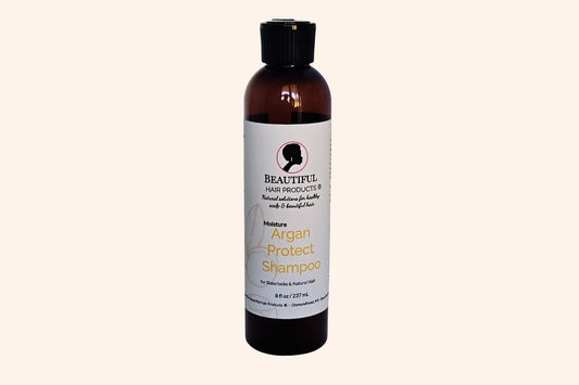 Argan Moisture Protect Shampoo 8oz bottle sulfate-free with gold and cream label for medium porosity hair protection