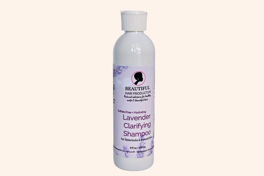 Lavender Clarifying & Hydrating Shampoo bottle, 8oz sulfate-free with purple and cream label for high porosity hair