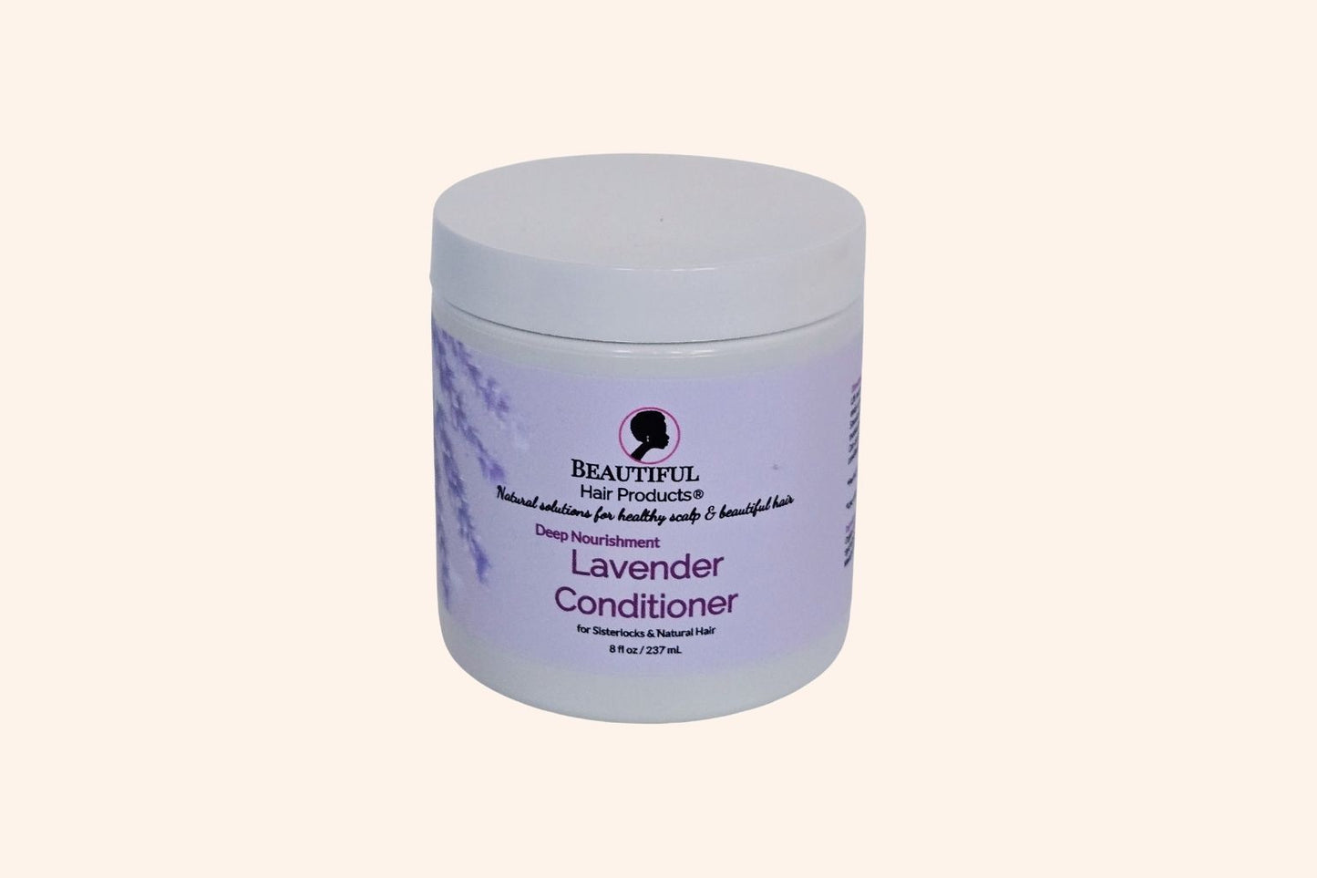 Lavender Deep Conditioning Whip jar, 8oz with purple and cream label featuring jojoba and lanolin for high porosity conditioning