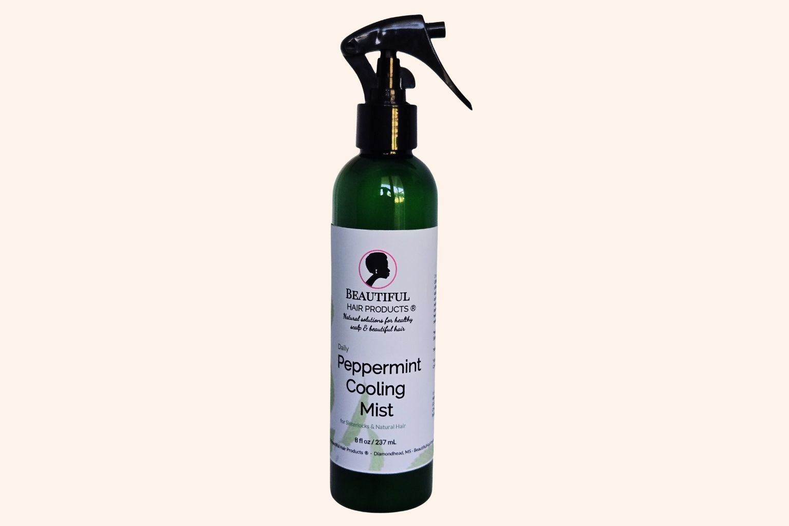 Peppermint Daily Cooling Mist 8oz bottle with green and cream label for Sisterlocks and natural hair moisturizing