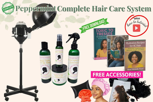 Peppermint Complete Hair Care System with all peppermint products, professional steamer, and premium accessories for scalp health and growth stimulation