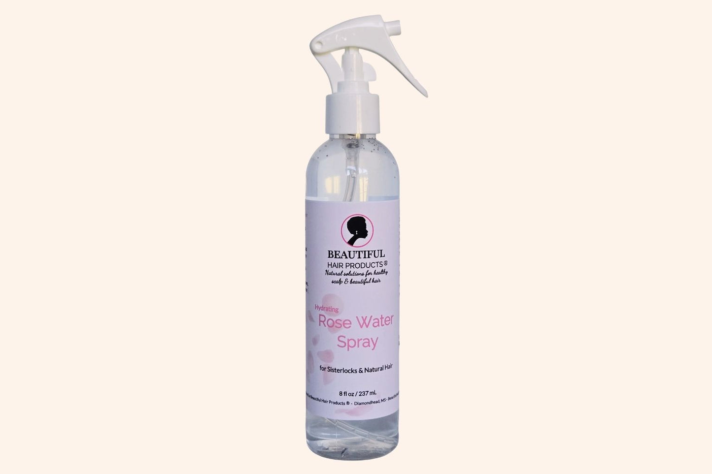 Rose Water Hydrating Spray 8oz bottle with pink and cream label for daily moisture mist for medium porosity hair