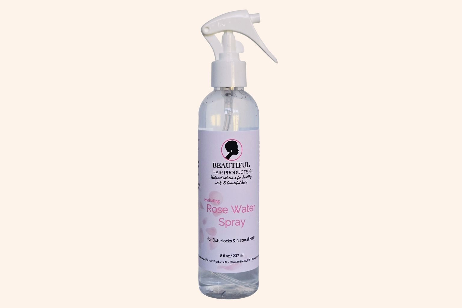 Rose Water Hydrating Spray 8oz bottle with pink and cream label for daily moisture mist for medium porosity hair